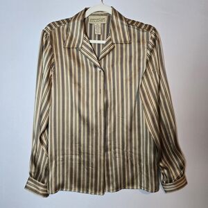100% Silk Striped Button-Up Shirt